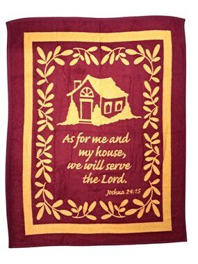 Vintage Biederlack Religious Throw Blanket Joshua 24:15 Bible Lord Burgundy Gold